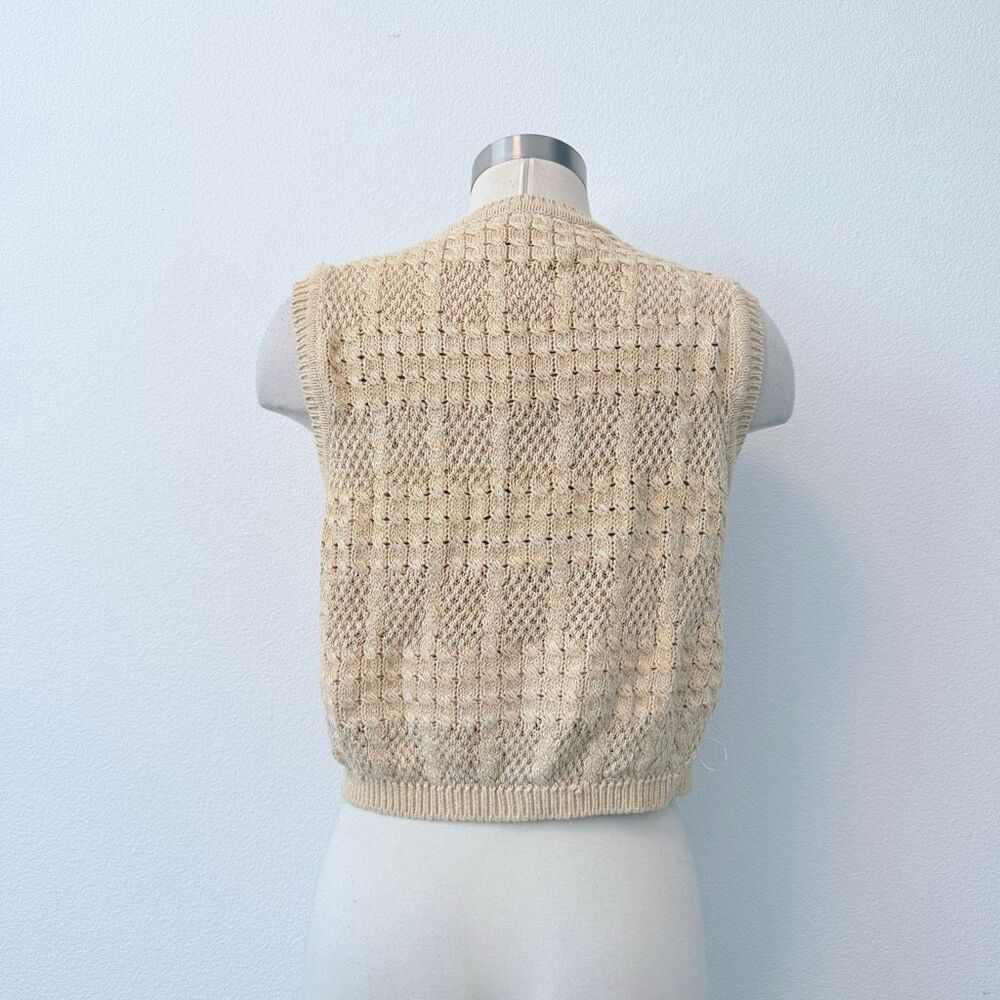 Vintage Liz Claiborne Linen Crochet Woven Sweater Vest Tan Medium - Picture 4 of 7